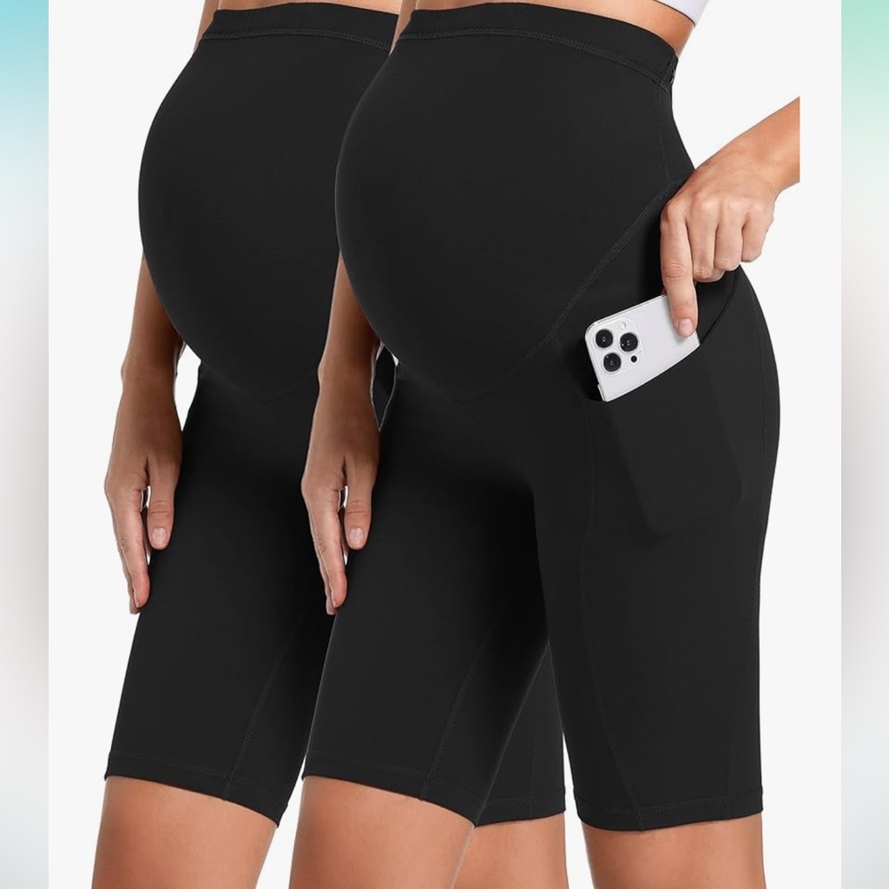 2 Pair Maternity Bike Shorts with Pockets -Large